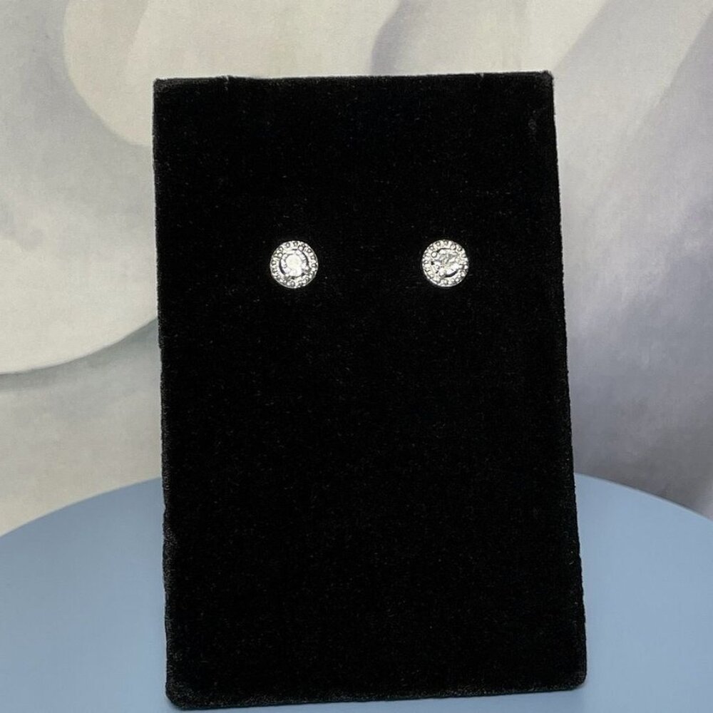 Avianna Halo Round Cubic Zirconia Silver Stud Earrings Gift Boxed - Picture 1 of 9